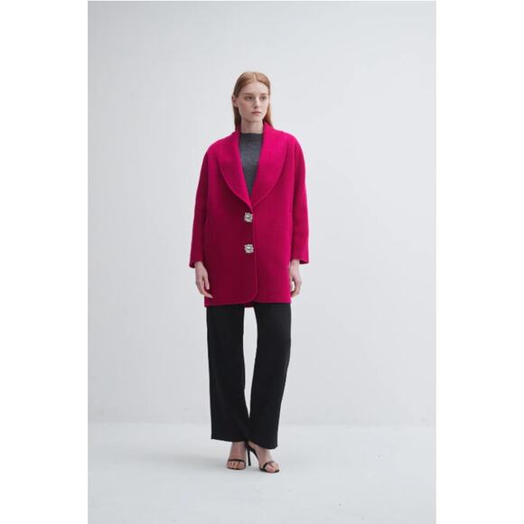 NWT Crystal Button Walking Coat – Magenta Pink Wool Cashmere Blend - Picture 2 of 5